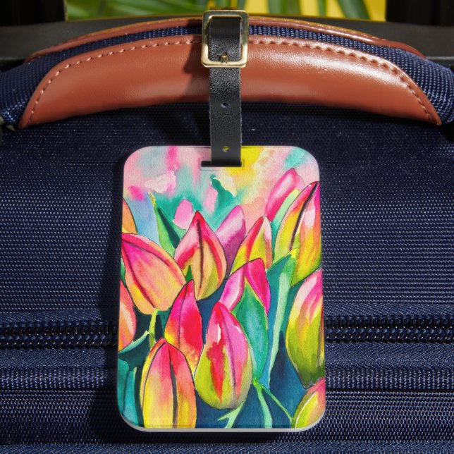 Rosa Aquarelltulis Kunst Gepäckanhänger (Vorderseite Insitu 2)