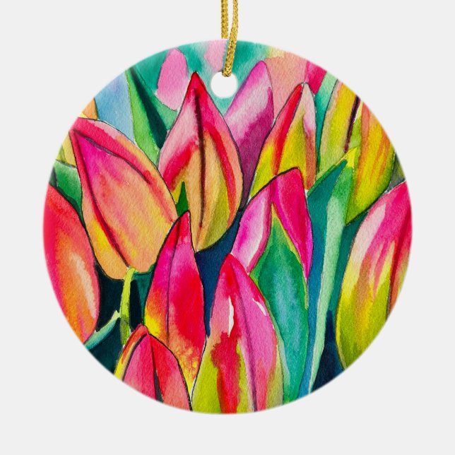 Rosa Aquarelltulis Kunst Keramik Ornament (Vorne)