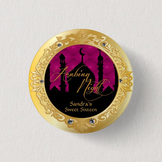 Rosa Arabain NachtParty, 1 Zoll-runder Knopf Button (Vorderseite)