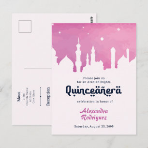 Rosa Arabian Nights Wasserfarbe Quinceañera Postkarte