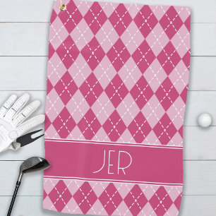 Rosa Argyle-Karo-Monogramm-Initialen  Golfhandtuch
