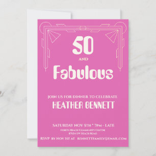 Rosa Art Deco 50 und Fantastischer Geburtstag Einladung