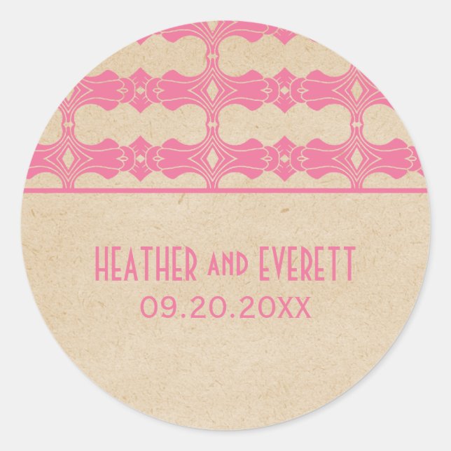 Rosa Art Deco Border Wedding Stickers (Vorderseite)