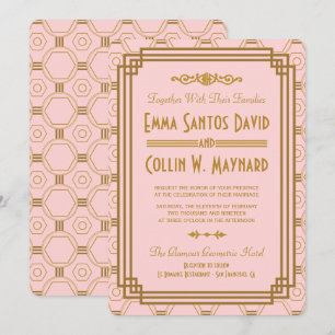 Rosa Art Déco Einladungen für Hochzeiten