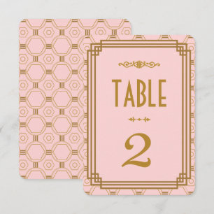 Rosa Art Deco Hochzeitstischnummern Einladung