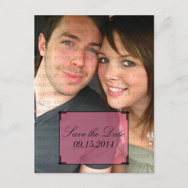Rosa Art Deco Rahmen Save the Date Postkarte (Vorderseite)