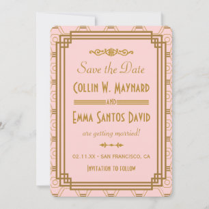 Rosa Art Deco Save the Date Einladungen