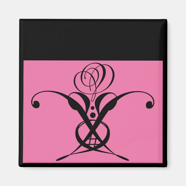 Rosa Art Deco Schwarz Geblüht Rose Magnet (Vorne)