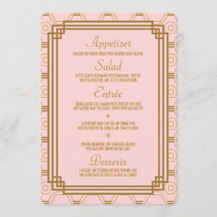 Rosa Art Deco Wedding Menü Menükarte