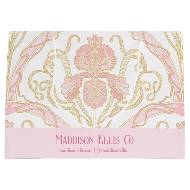 Rosa Art Nouveau Blumen Geschenktasche für Unterne Große Geschenktüte (Vorderseite)