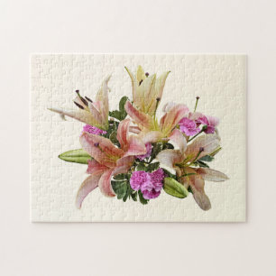 Rosa asiatische Lilien und Nelken