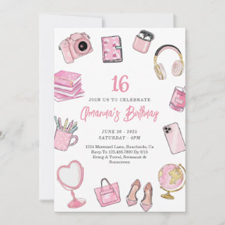 Rosa Ästhetik, Pink Teen Girl Birthday Einladung