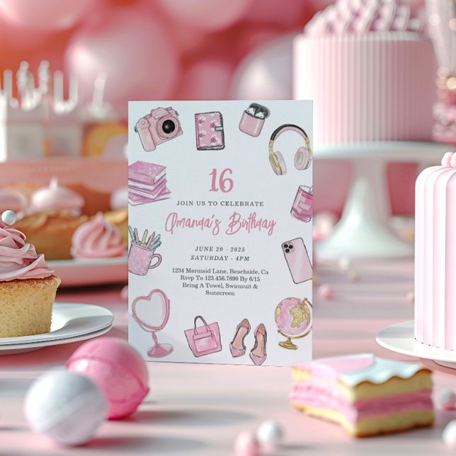 Rosa Ästhetik, Pink Teen Girl Birthday Einladung (Von Creator hochgeladen)