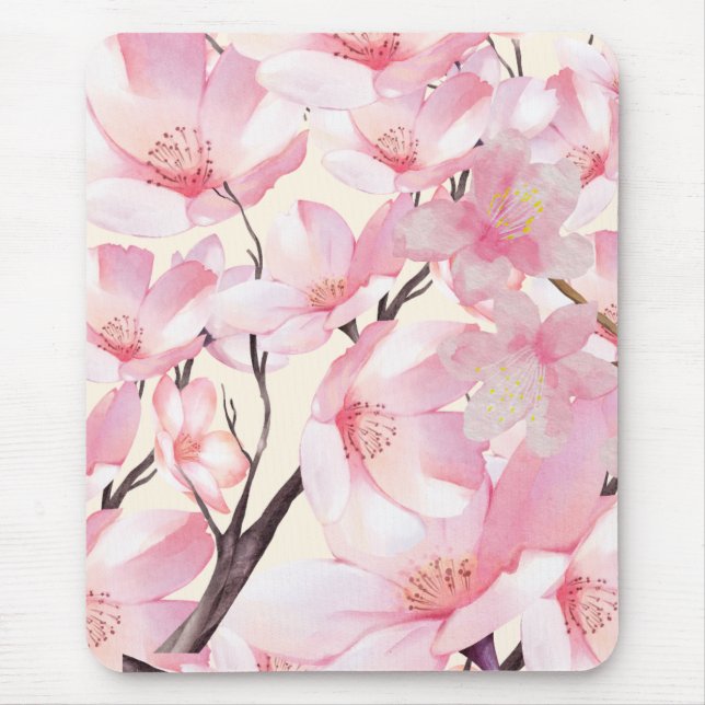 Rosa Ästhetik Sakura Cherry Blossom Rosa Blume Mousepad (Vorne)