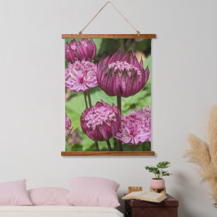 Rosa Astrantia-Blumen Floral Wandteppich Mit Holzrahmen