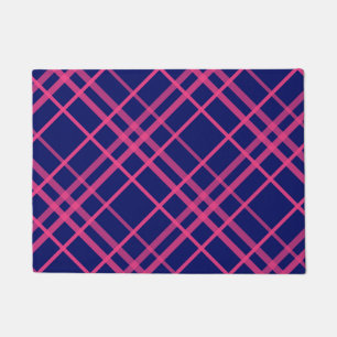 Rosa auf blauem Karomuster-Linien-Design Fußmatte