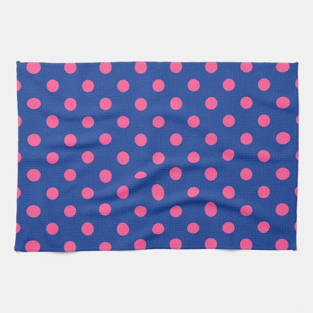 Rosa auf blauem Punkte-Musterdesign Geschirrtuch (Horizontal)
