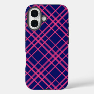 Rosa auf blauem Tartan Kariertes Muster iPhone 16 Hülle