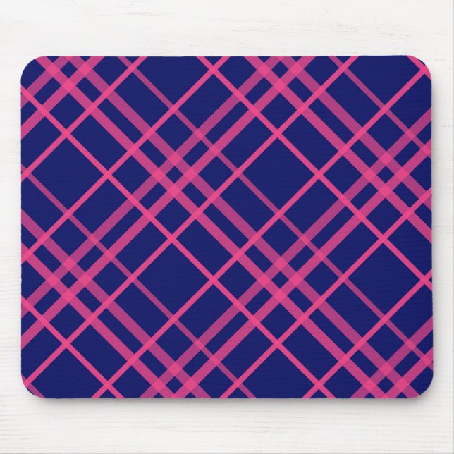 Rosa auf blauem Tartan Kariertes Muster Mousepad (Vorne)
