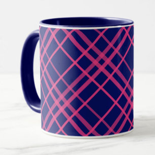 Rosa auf blauem Tartan Kariertes Muster Tasse