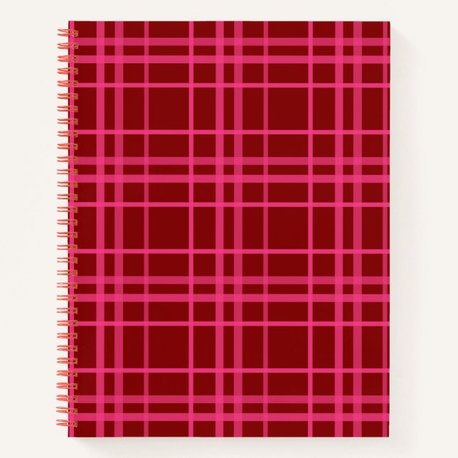 Rosa auf dem Maroon Red Tartan Kariertes Muster Notizbuch (Vorderseite)