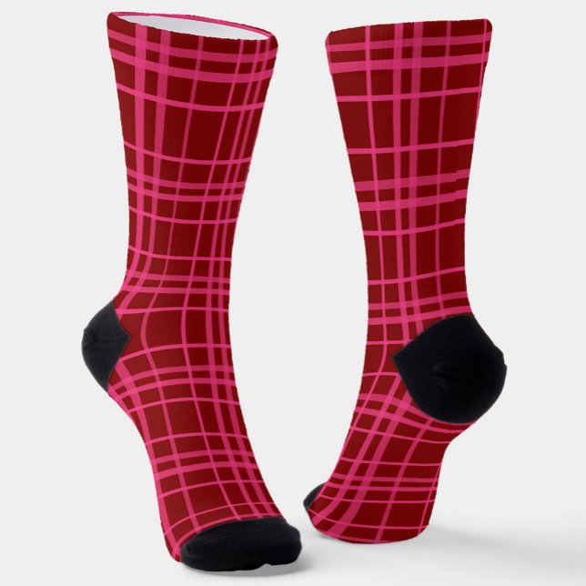 Rosa auf dem Maroon Red Tartan Kariertes Muster Socken (Von Creator hochgeladen)