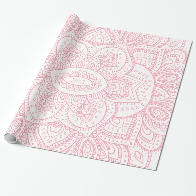 Rosa auf dem weißen Tribal Mandala Geschenkpapier (Ungerollt)