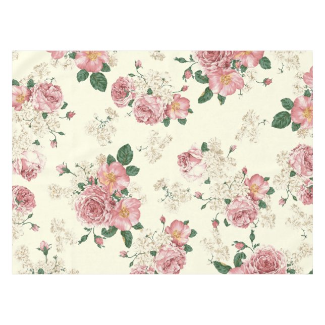 Rosa auf gelber Vintager Blüte Tischdecke (Vorderseite (Horizontal))