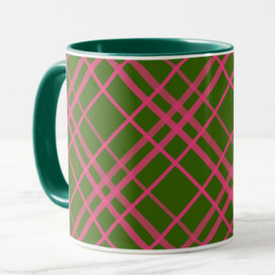 Rosa auf grünem Karomuster-Linien-Design  Tasse