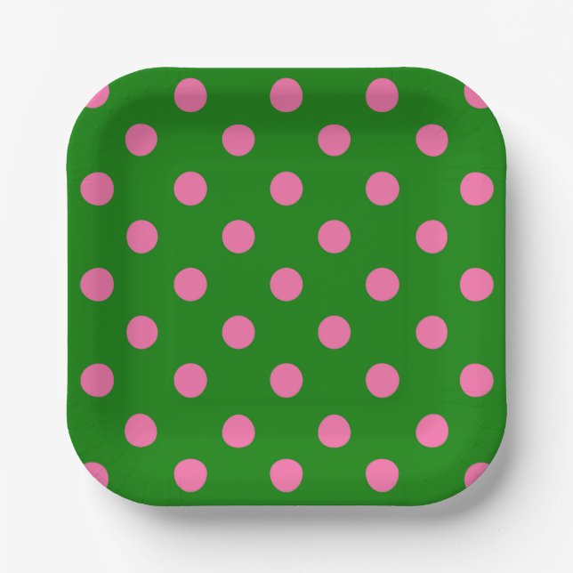 Rosa auf grünem Polka-Punkte-Musterdesign  Pappteller (Vorderseite)
