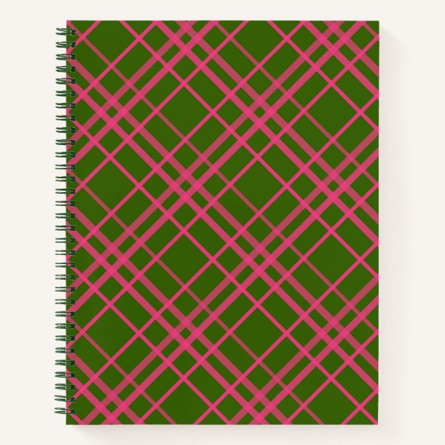 Rosa auf grünem Tartan Kariertes Muster Notizbuch (Vorderseite)