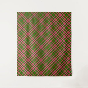Rosa auf grünem Tartan Kariertes Muster Wandteppich
