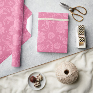 Rosa auf rosa Blumen-Damasken-Muster Geschenkpapier