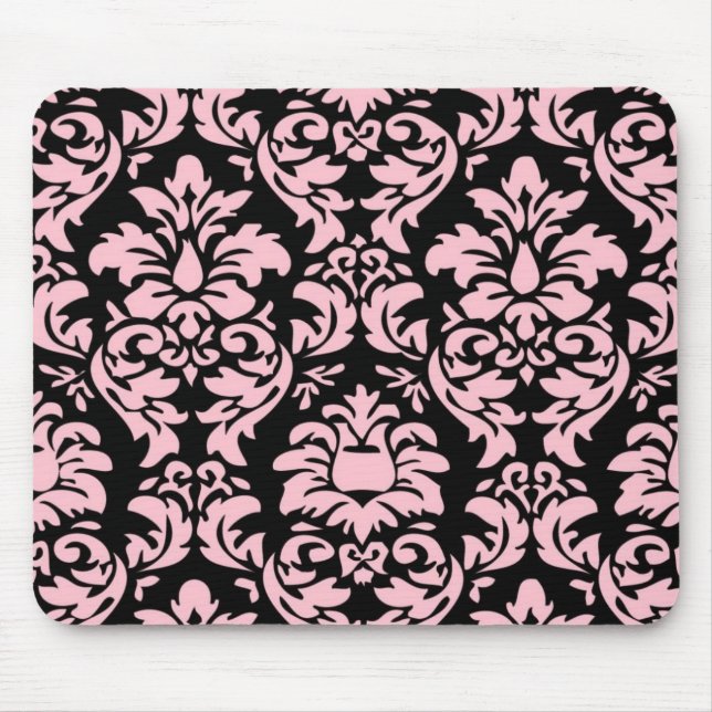 Rosa auf schwarzem Damast Mousepad (Vorne)
