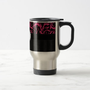 Rosa auf schwarzen Floral Weisen, Streifen mit Mon Reisebecher