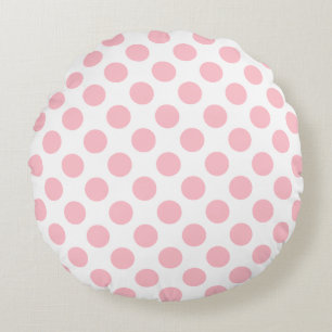 Rosa auf weiße große Polka-Punkte Rundes Kissen