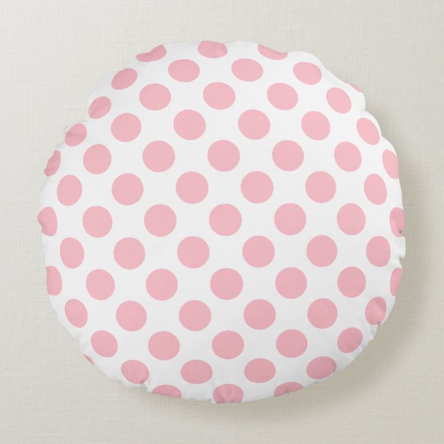 Rosa auf weiße große Polka-Punkte Rundes Kissen (Vorderseite)
