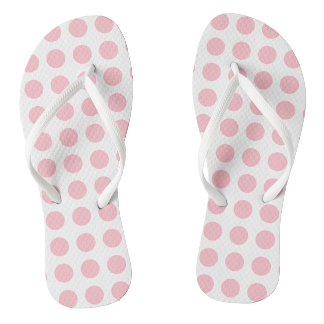 Rosa auf weißen, großen, horizontalen Polka-Punkte Flip Flops (Fußbett)