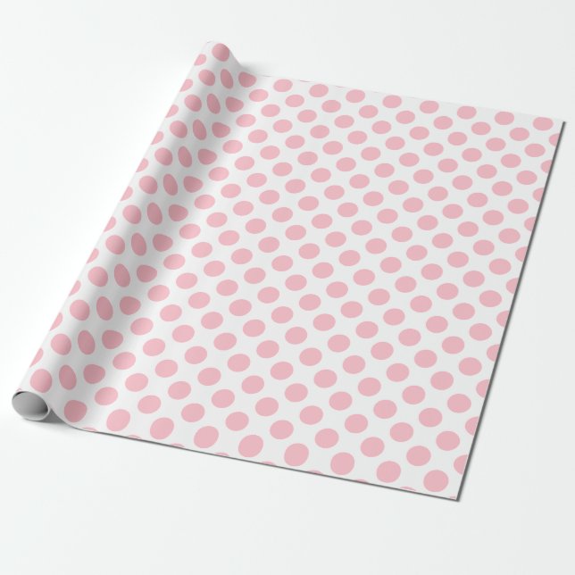 Rosa auf weißen mittelgroßen Polka-Punkten Geschenkpapier (Ungerollt)