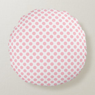 Rosa auf weißen mittelgroßen Polka-Punkten Rundes Kissen