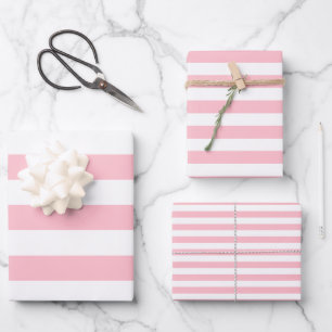 Rosa auf weißen Streifen verschiedener Größen Geschenkpapier Set