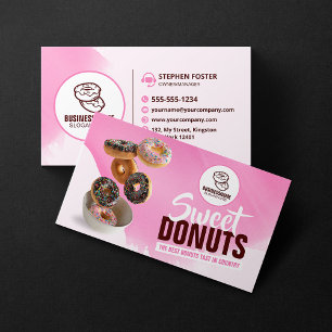 Rosa auffallende Donut-Bäckerei Süße Leckereien Visitenkarte