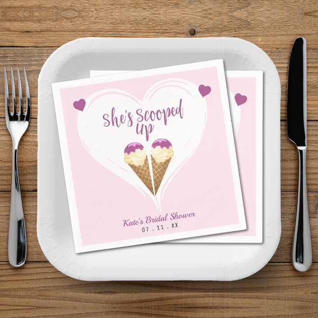 Rosa aufgetauchte Eiscreme-Herz-Brautparty Serviette (Scooped Up Pink Ice Cream Heart Bridal Shower Napkins
)