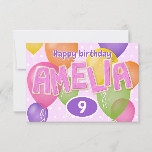 Rosa Ausschnitt-Buchstaben Cookies Amelia Geburtst Karte (Vorderseite)
