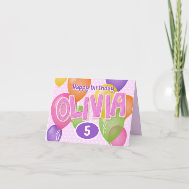 Rosa Ausschnitt-Buchstaben Cookies Olivia Geburtst Karte (Vorderseite)