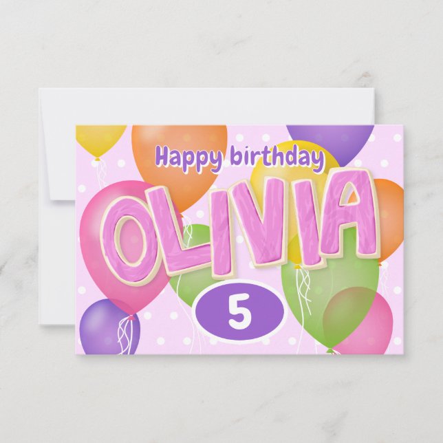 Rosa Ausschnitt-Buchstaben Cookies Olivia Geburtst Karte (Vorderseite)