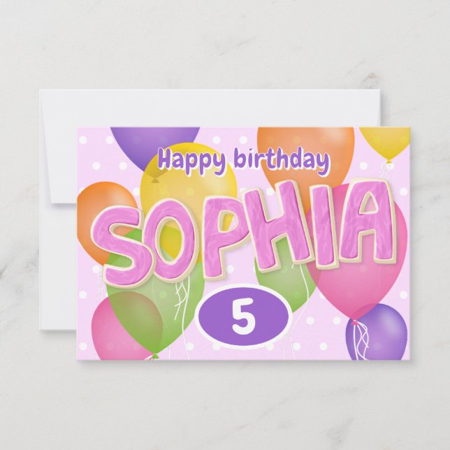 Rosa Ausschnitt-Buchstaben Cookies Sophia Geburtst Karte (Vorderseite)