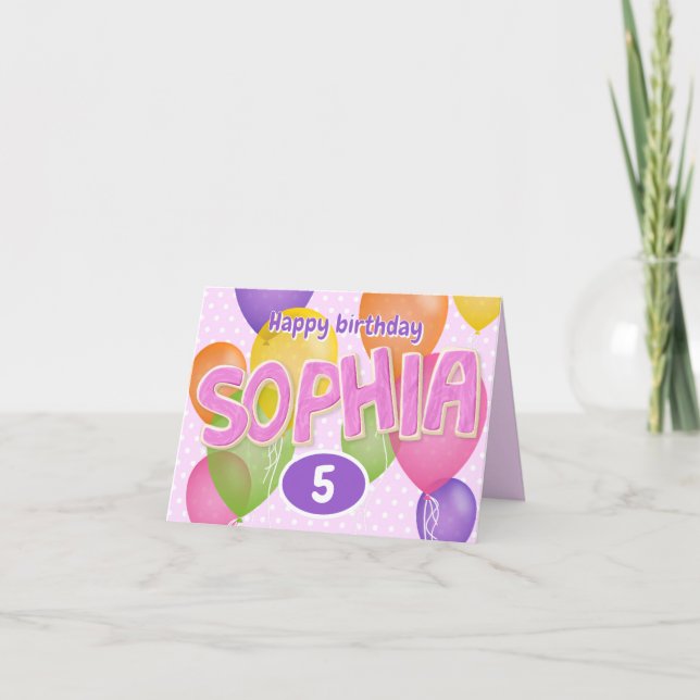 Rosa Ausschnitt-Buchstaben Cookies Sophia Geburtst Karte (Vorderseite)