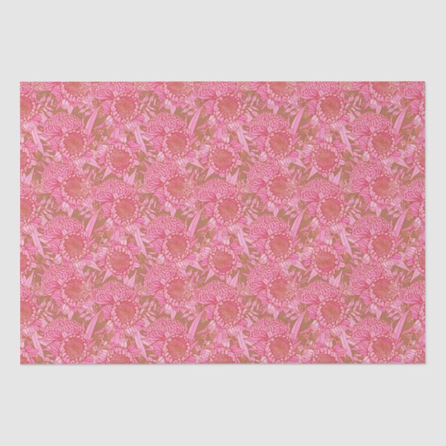 Rosa australische Protea und Waratah Muster Seidenpapier (Vorderseite)