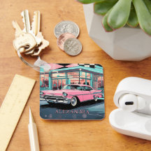 Rosa Auto 1950er Jahre Diner Retro Mid-Century Cus